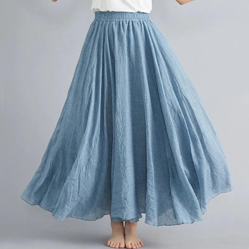 LVSANW Fashion Cotton Linen Clothes Women Skirts Maxi Y2k Elegant Beach Saia Ropa Mujer Casual Vestido Boho Long Skirt Faldas Harajuku