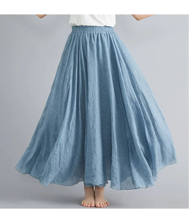 LVSANW Fashion Cotton Linen Clothes Women Skirts Maxi Y2k Elegant Beach Saia Ropa Mujer Casual Vestido Boho Long Skirt Faldas Harajuku