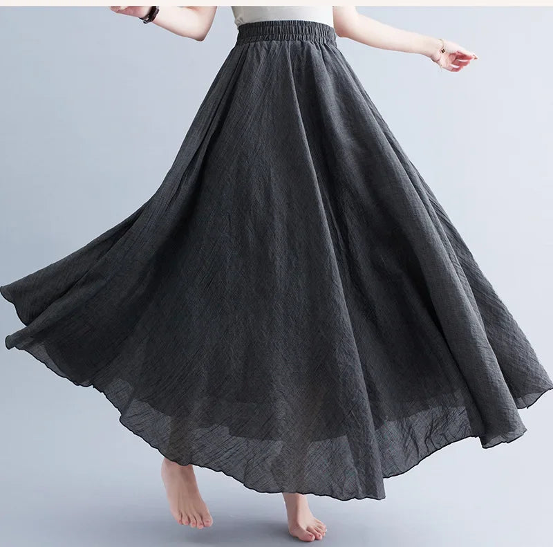 LVSANW Fashion Cotton Linen Clothes Women Skirts Maxi Y2k Elegant Beach Saia Ropa Mujer Casual Vestido Boho Long Skirt Faldas Harajuku