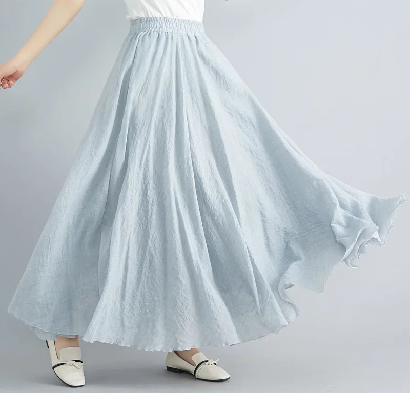 LVSANW Fashion Cotton Linen Clothes Women Skirts Maxi Y2k Elegant Beach Saia Ropa Mujer Casual Vestido Boho Long Skirt Faldas Harajuku