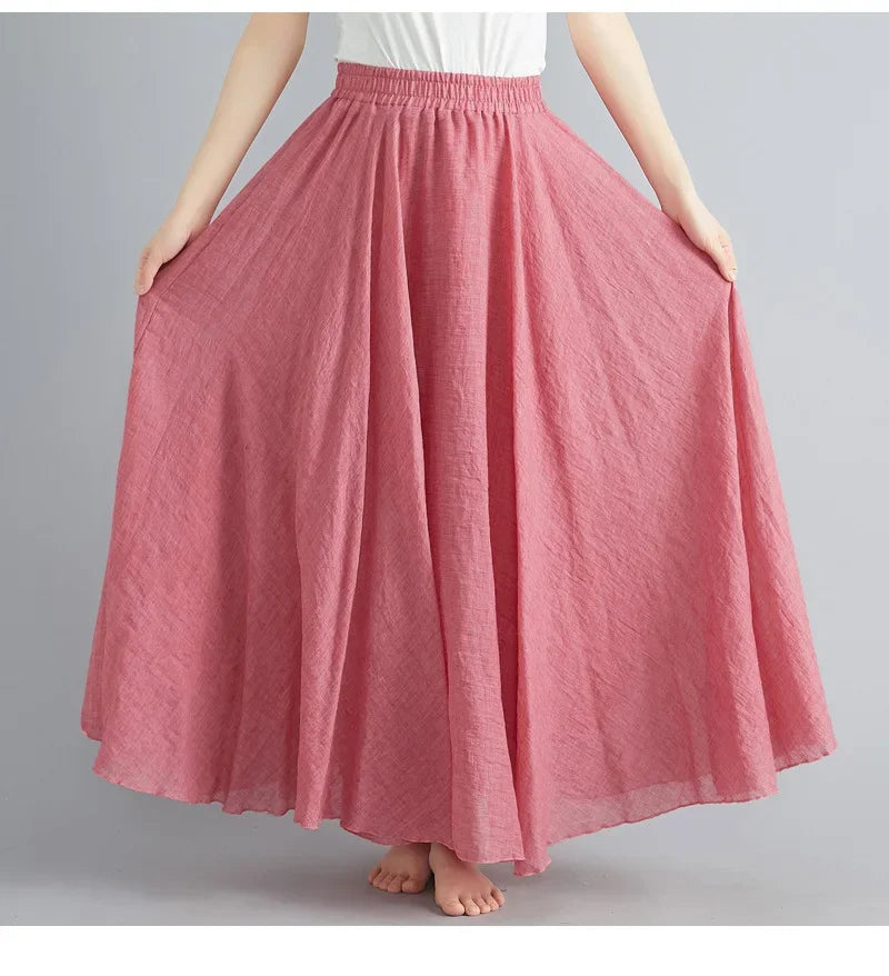 LVSANW Fashion Cotton Linen Clothes Women Skirts Maxi Y2k Elegant Beach Saia Ropa Mujer Casual Vestido Boho Long Skirt Faldas Harajuku