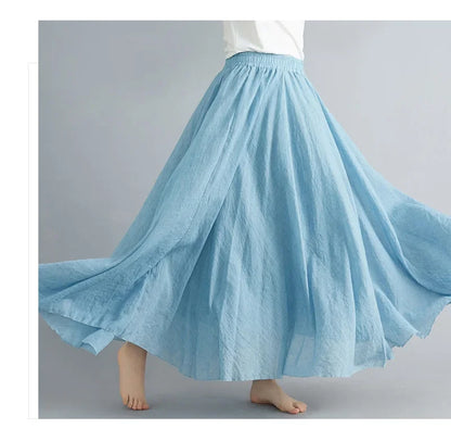 LVSANW Fashion Cotton Linen Clothes Women Skirts Maxi Y2k Elegant Beach Saia Ropa Mujer Casual Vestido Boho Long Skirt Faldas Harajuku