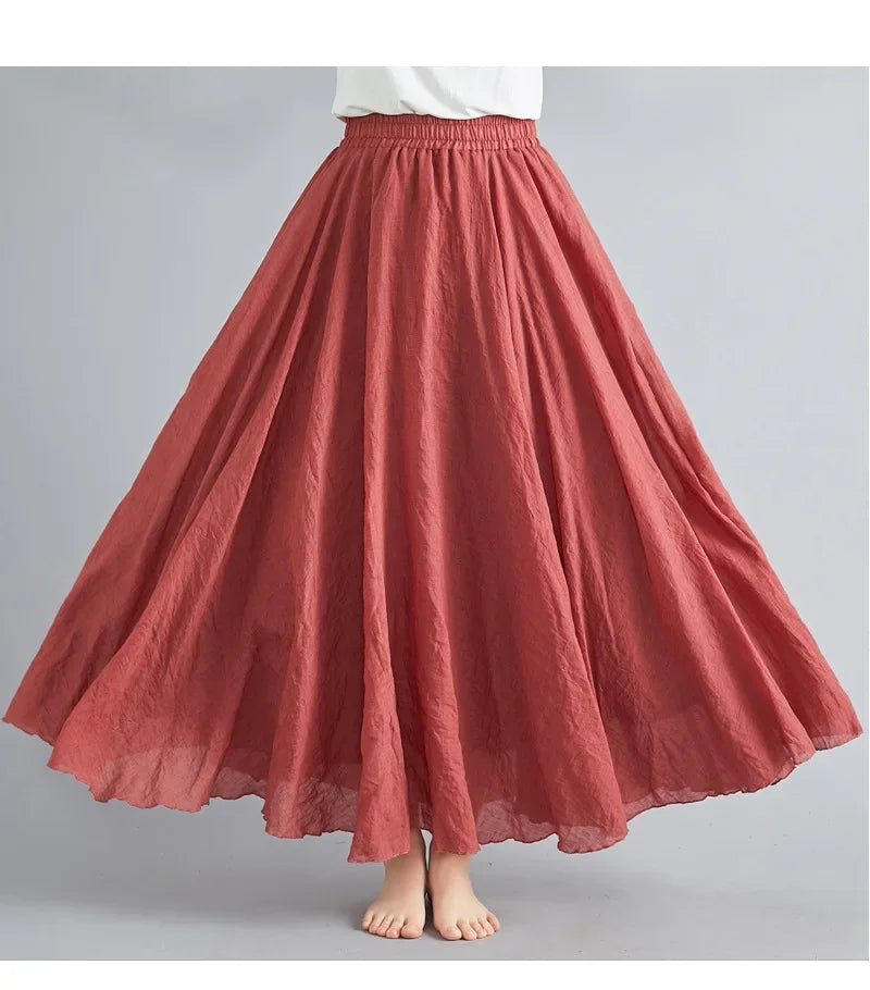 LVSANW Fashion Cotton Linen Clothes Women Skirts Maxi Y2k Elegant Beach Saia Ropa Mujer Casual Vestido Boho Long Skirt Faldas Harajuku