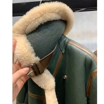 LVSANW Fashion Green short Jacket Winter Warm Suede Fake Fur Lining Women Coat New 2024 Korean Thick Winter Jacket Female Warm Overcoat