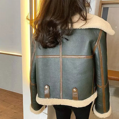 LVSANW Fashion Green short Jacket Winter Warm Suede Fake Fur Lining Women Coat New 2024 Korean Thick Winter Jacket Female Warm Overcoat