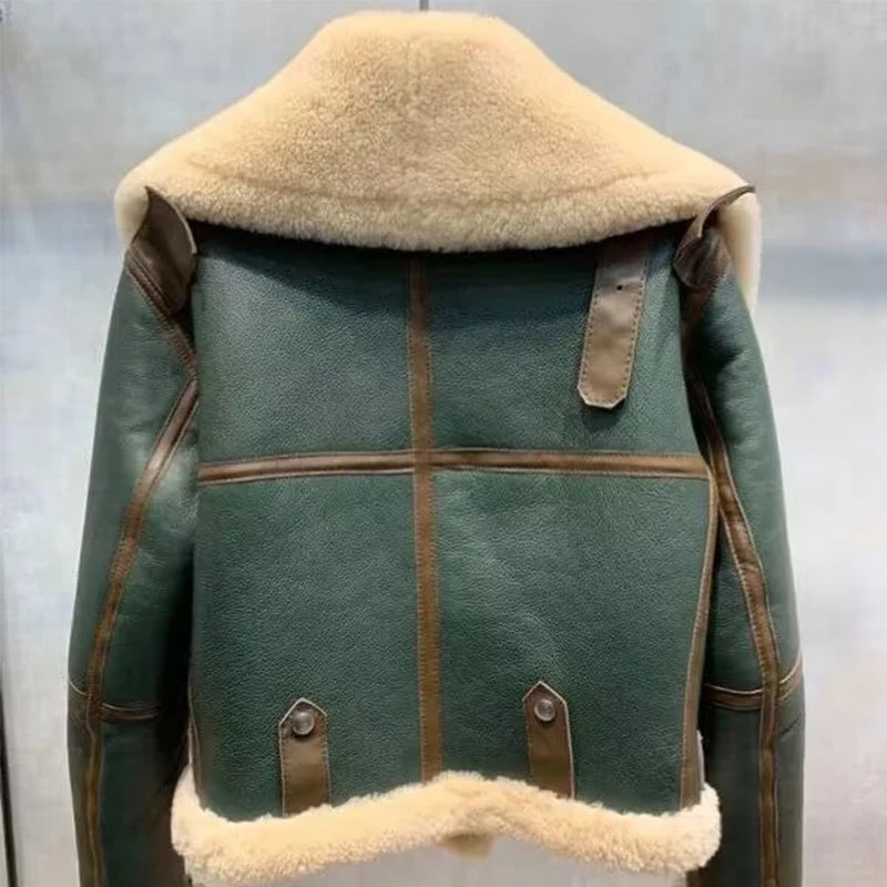 LVSANW Fashion Green short Jacket Winter Warm Suede Fake Fur Lining Women Coat New 2024 Korean Thick Winter Jacket Female Warm Overcoat