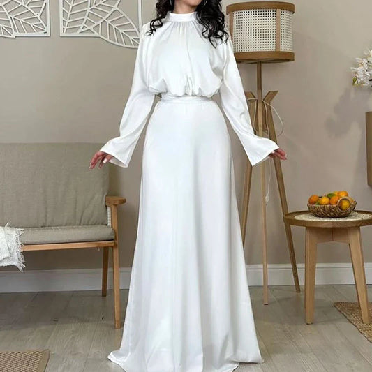 LVSANW Fashion Half High Neck Long Sleeve Maxi Dress Spring Elegant High Waist Draped Long Dress Women Summer Casual Solid Party Dress