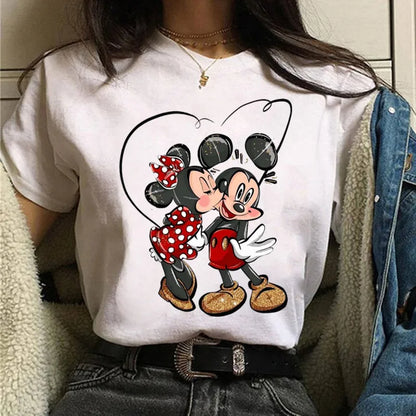 LVSANW Fashion Mickey Minnie Mouse Disney T-shirt Women's Clothing Summer Short Sleeves Tops Casual Kawaii T Shirts Clothes