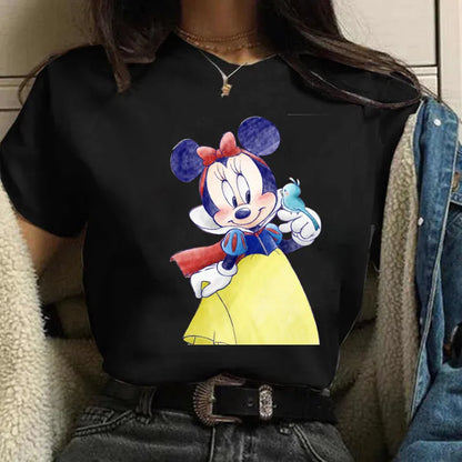 LVSANW Fashion Mickey Minnie Mouse Disney T-shirt Women's Clothing Summer Short Sleeves Tops Casual Kawaii T Shirts Clothes