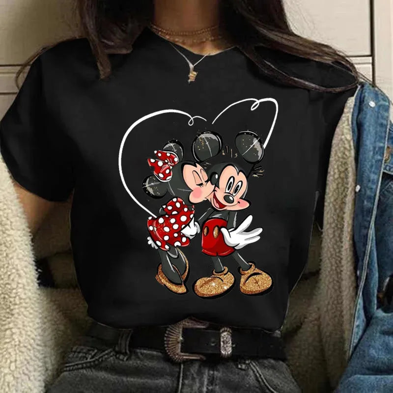 LVSANW Fashion Mickey Minnie Mouse Disney T-shirt Women's Clothing Summer Short Sleeves Tops Casual Kawaii T Shirts Clothes