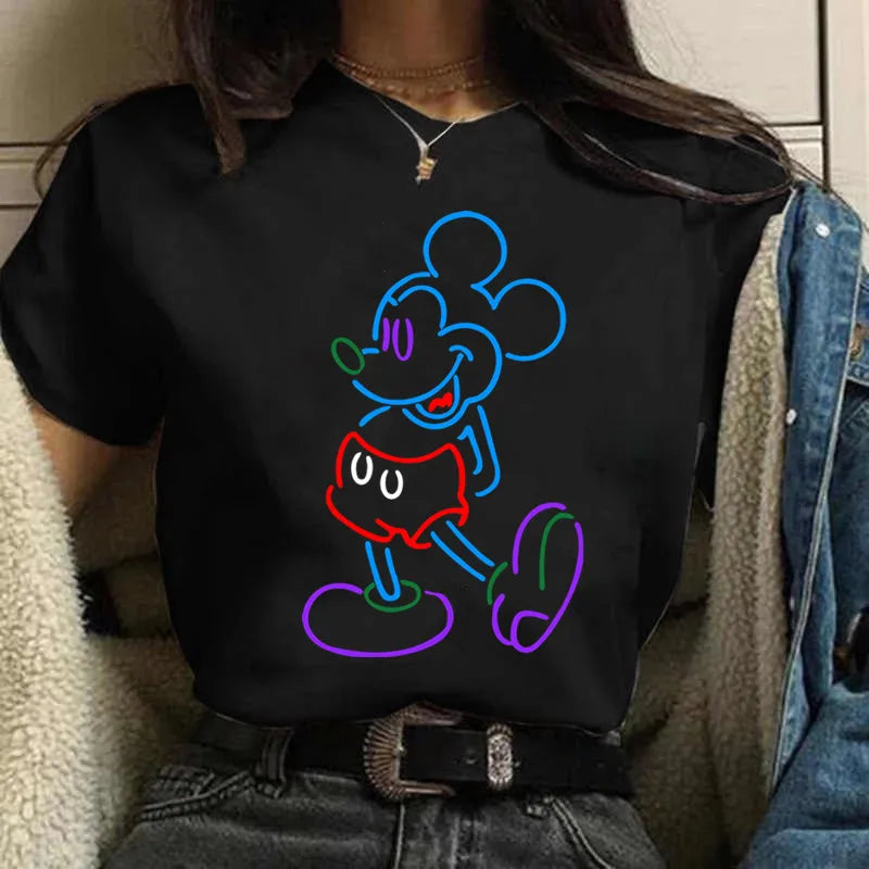 LVSANW Fashion Mickey Minnie Mouse Disney T-shirt Women's Clothing Summer Short Sleeves Tops Casual Kawaii T Shirts Clothes