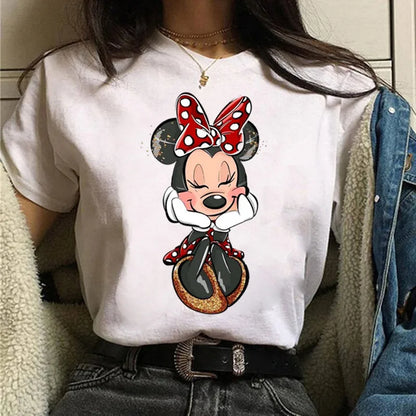 LVSANW Fashion Mickey Minnie Mouse Disney T-shirt Women's Clothing Summer Short Sleeves Tops Casual Kawaii T Shirts Clothes