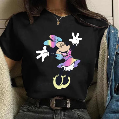 LVSANW Fashion Mickey Minnie Mouse Disney T-shirt Women's Clothing Summer Short Sleeves Tops Casual Kawaii T Shirts Clothes