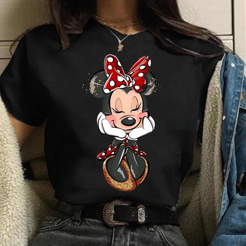 LVSANW Fashion Mickey Minnie Mouse Disney T-shirt Women's Clothing Summer Short Sleeves Tops Casual Kawaii T Shirts Clothes