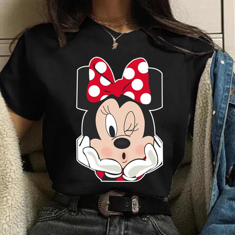 LVSANW Fashion Mickey Minnie Mouse Disney T-shirt Women's Clothing Summer Short Sleeves Tops Casual Kawaii T Shirts Clothes