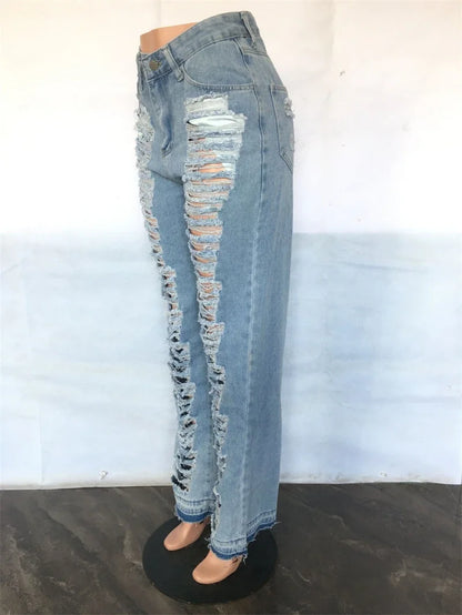 LVSANW Fashion Ripped Jeans Summer Clothes Women 2024 High Waist Broken Holes Denim Trousers Streetwear Cutout Straight Leg Jean Pants