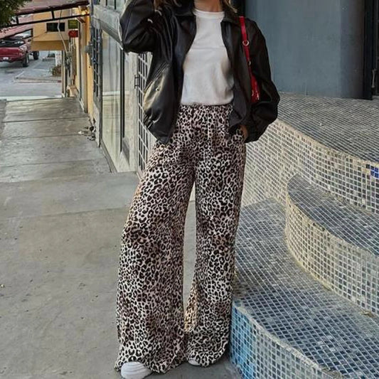 LVSANW Fashion Vintage Leopard Print Wide-leg Pants Women Casual High-waisted Trouser 2024 Spring Summer Office Lady Clothes Streetwear