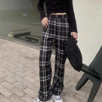 LVSANW Fashion Warm Plush Pants Cashmere Thick Plaid Ladies Winter Casual Loose Wide-legged Pants Korean Streetwear Students