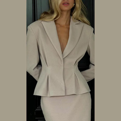 LVSANW Fashion Women 2 Piece Set Outfit Elegant Pleated High Waist Slim Full Sleeve Coat Long Skirt 2025 Spring Ladies Commuting Suit