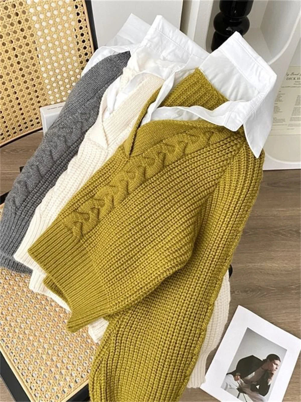 LVSANW Fashion Women Clothes Japanese Lazy Retro Design Pullovers Fake Two Sweaters for Autumn and Winter Pullover Women's Clothing