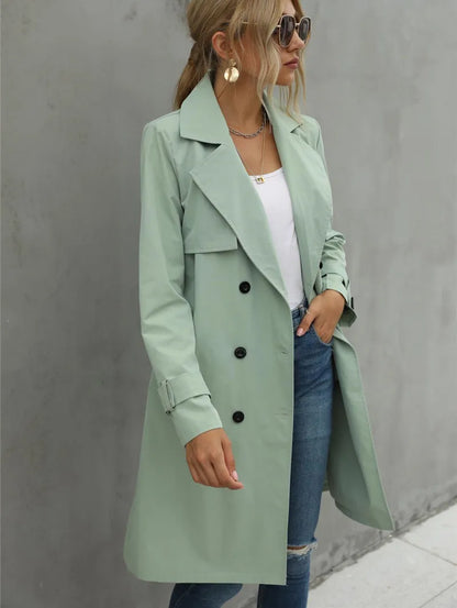 LVSANW Fashion Women Trench Casual Solid Color Coat Adult Elagant Fashion Long Sleeve Lapel Neck Double Breasted Belted Coat For Female