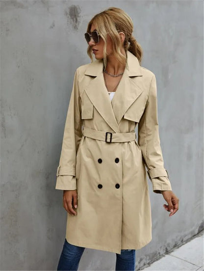 LVSANW Fashion Women Trench Casual Solid Color Coat Adult Elagant Fashion Long Sleeve Lapel Neck Double Breasted Belted Coat For Female