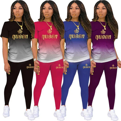 LVSANW Fashion Women's Queen 2 Piece Set Jogging Suit Summer Casual Tracksuit Sportswear Female Sexy Outfits Short Suit