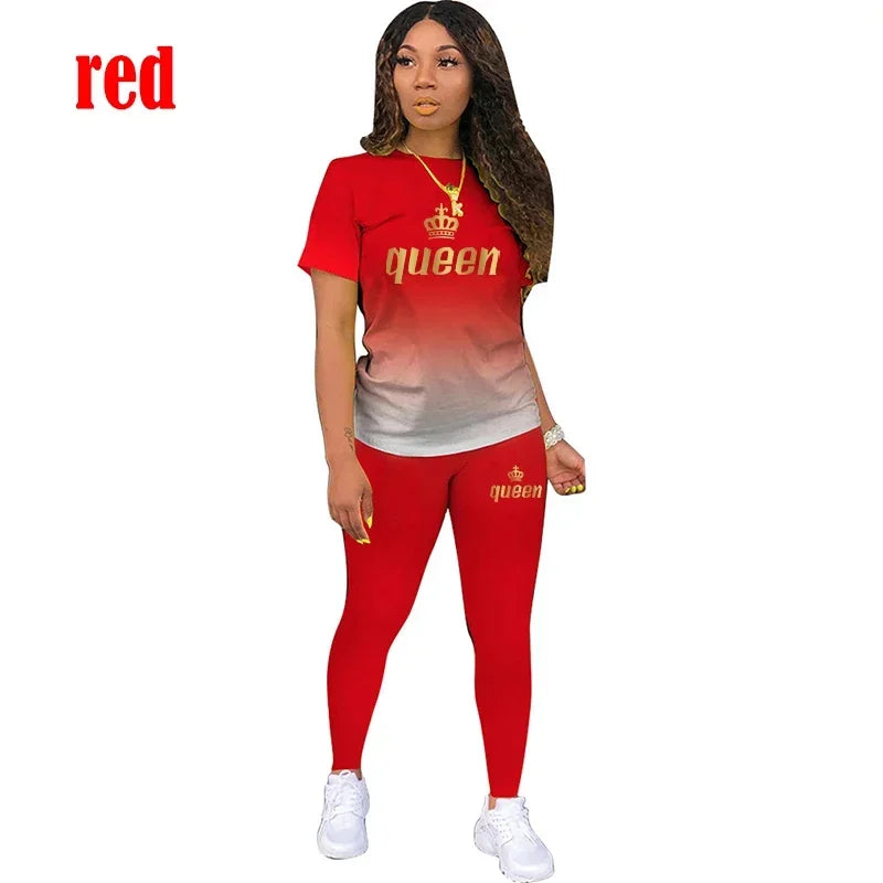 LVSANW Fashion Women's Queen 2 Piece Set Jogging Suit Summer Casual Tracksuit Sportswear Female Sexy Outfits Short Suit