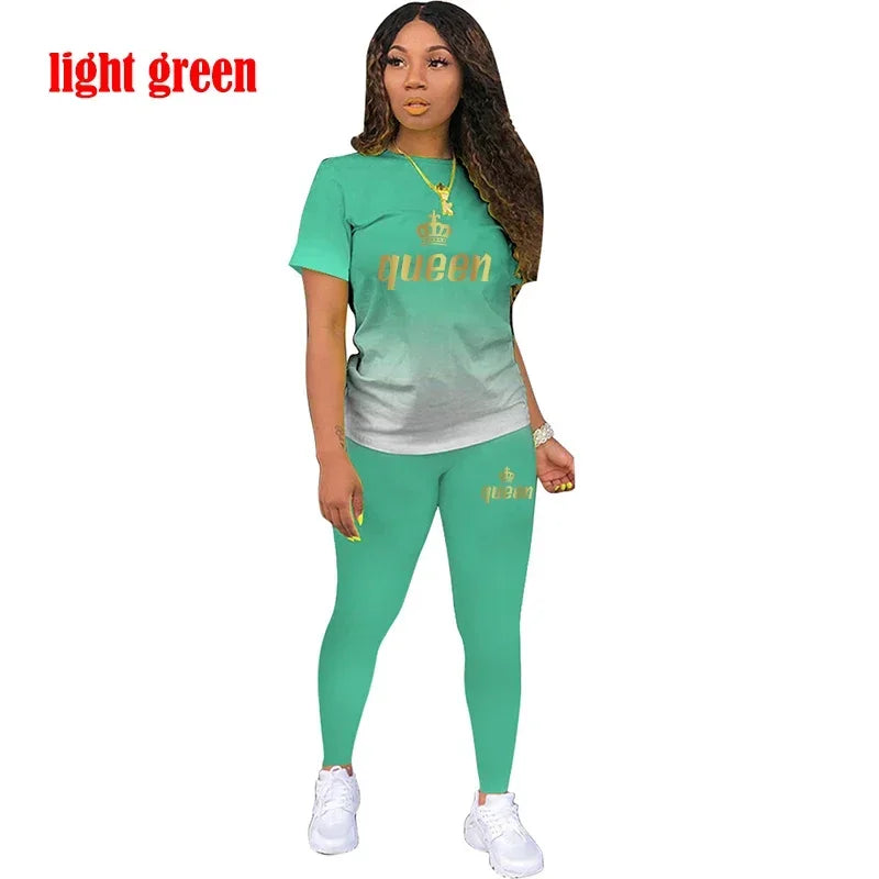 LVSANW Fashion Women's Queen 2 Piece Set Jogging Suit Summer Casual Tracksuit Sportswear Female Sexy Outfits Short Suit