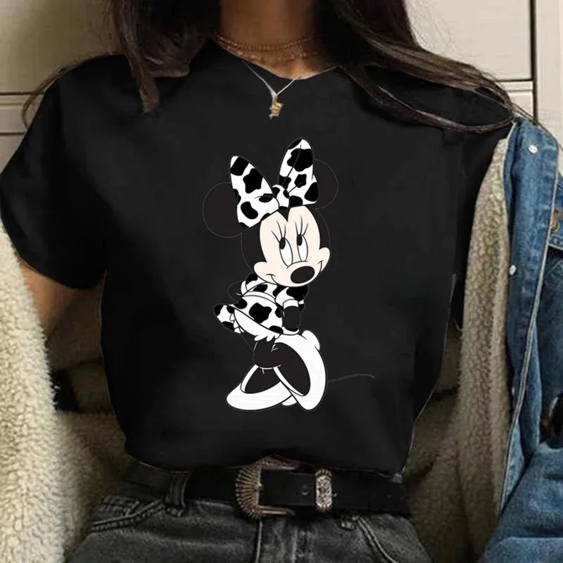 LVSANW Fashion y2k Minnie Mouse Disney T-shirt Women's Clothing Short Sleeve Tops Minnie Casual Kawaii T Shirts Clothes