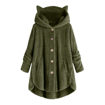 LVSANW Fashionable Women's Autumn/Winter Jacket EBay Amazon Plush Top European Style Buttoned Trendy Solid Color Hoodies Sweatshirts