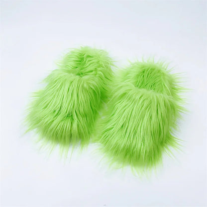 LVSANW Faux Fur Slippers 2024 Women Winter Plush Warm Home Flat Slides Mongolian Wool Flip Flops Y2K Girls Furry Shoes Cute Slippers