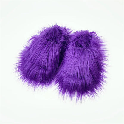 LVSANW Faux Fur Slippers 2024 Women Winter Plush Warm Home Flat Slides Mongolian Wool Flip Flops Y2K Girls Furry Shoes Cute Slippers