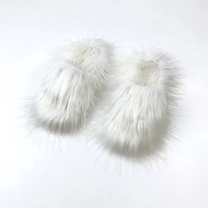 LVSANW Faux Fur Slippers 2024 Women Winter Plush Warm Home Flat Slides Mongolian Wool Flip Flops Y2K Girls Furry Shoes Cute Slippers