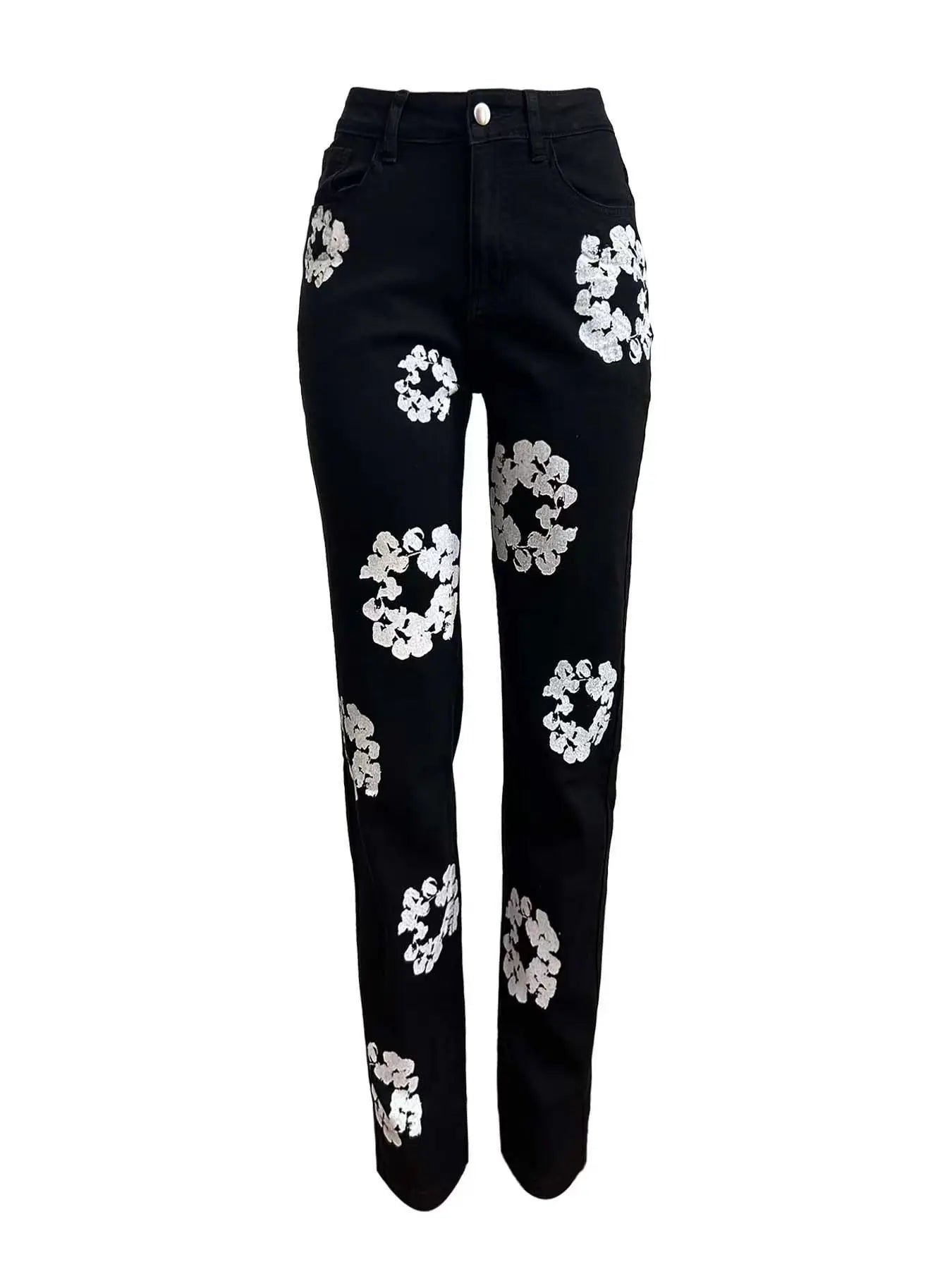 LVSANW Floral Print Jeans Stretch Pencil Pants Sexy Women High Waist Elegant Streetwear Denim Casual Trousers