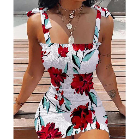 LVSANW Floral Tight Camisole Dress For Women 2024 Spring Summer Beach  Female Clothing Sexy Club Mini Skirt Vestidos Casual Short Dress