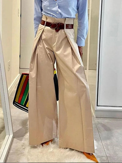 LVSANW Freeacy Urban Women's Pants Solid Apricot High Waist Wide Leg Trousers 2024 Spring and Summer Female Casual Streetwear Bottoms