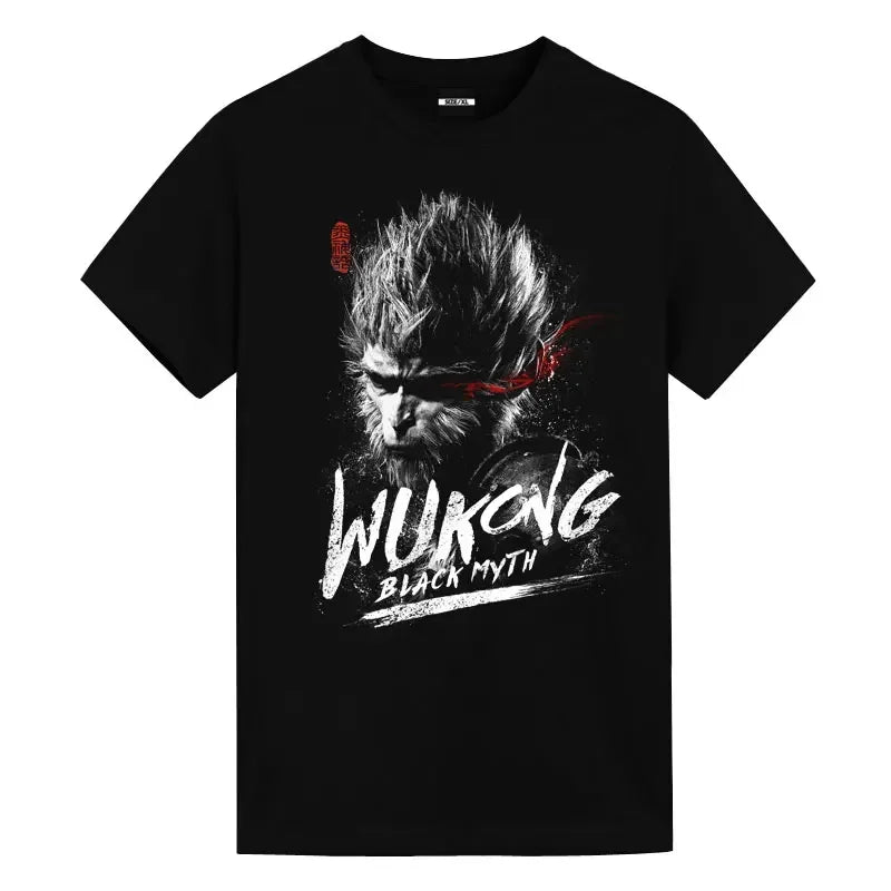 LVSANW Game Black Myth Wukong Print T-shirt Summer Cotton Short Sleeve Top Casual Fashion Round Neck Outdoor Clothing Youth Men Clothes