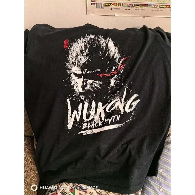 LVSANW Game Black Myth Wukong Print T-shirt Summer Cotton Short Sleeve Top Casual Fashion Round Neck Outdoor Clothing Youth Men Clothes