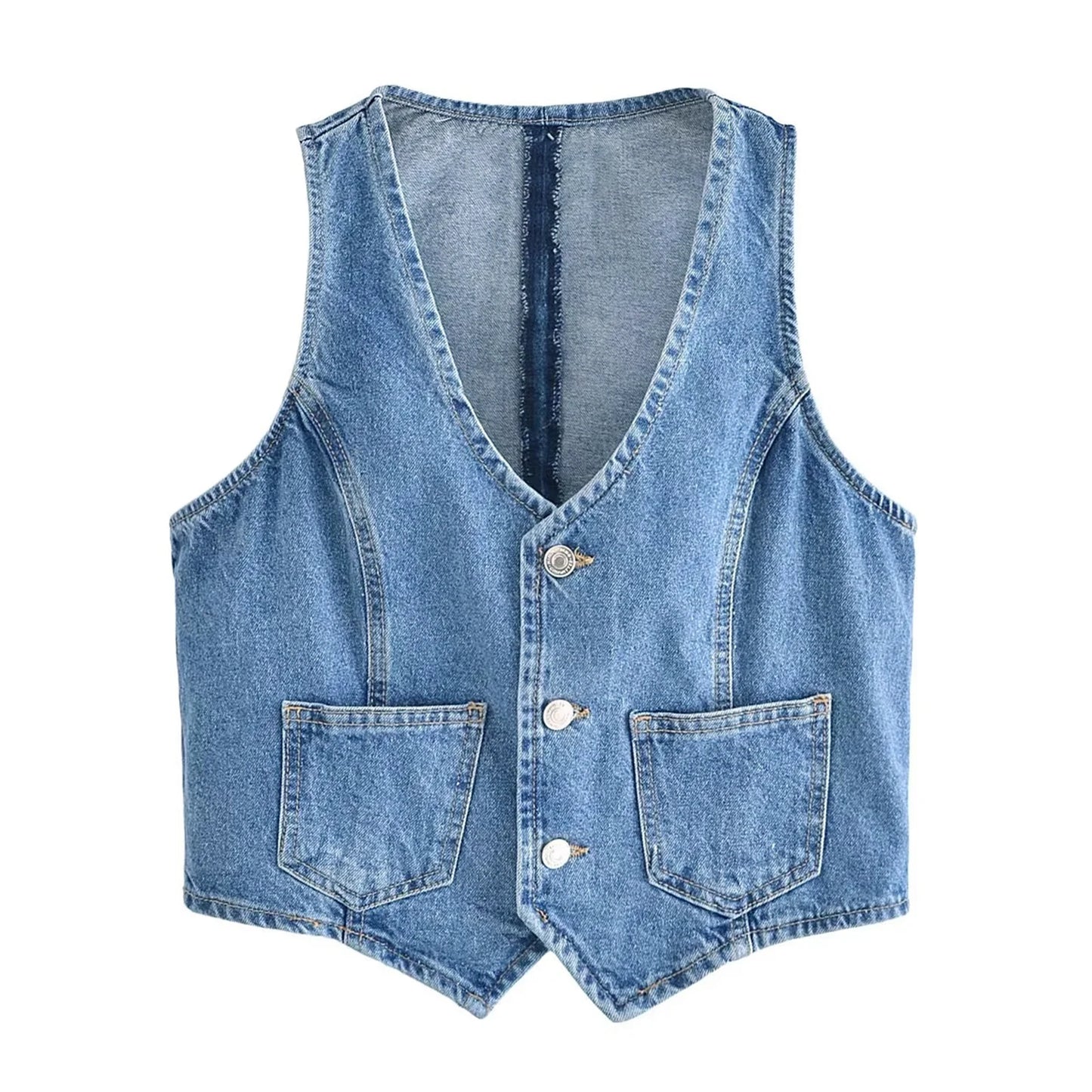 LVSANW Gaono Women Denim Vest Sleeveless Crop Tops Button Denim Gilet Jacket Casual V Neck Jean Waistcoat Y2K Streetwear