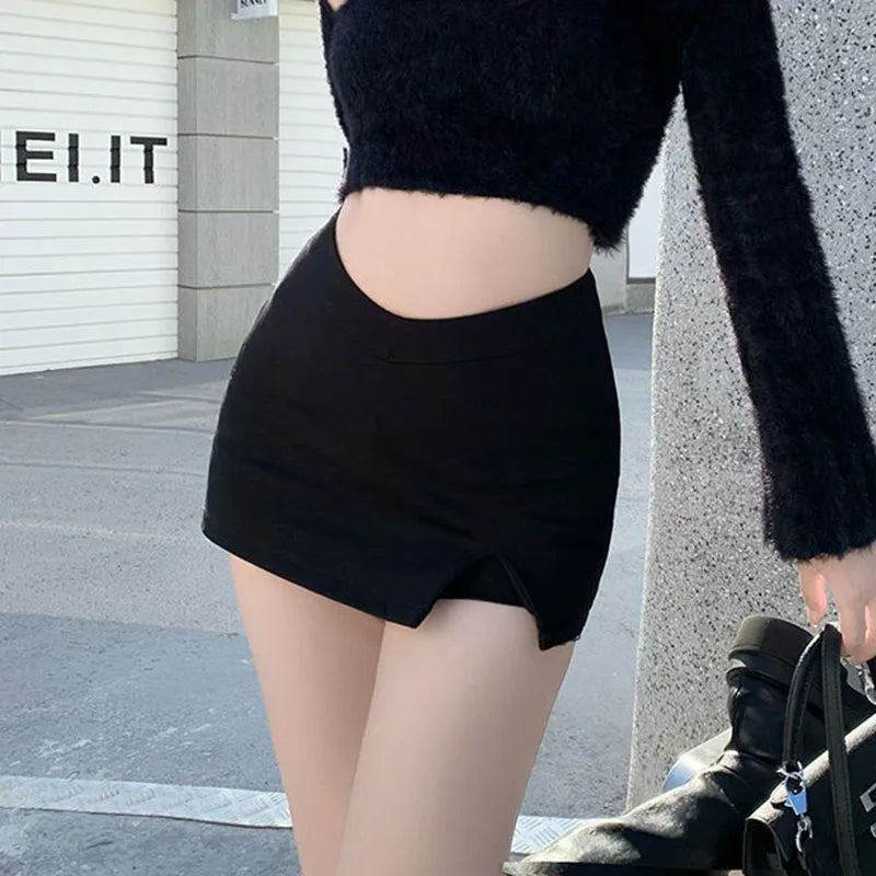 LVSANW Gidyq Women Sexy Split Shorts Skirt Summer Korean High Waist Office Ladies Mini Skirt Fashion Casual Black A Line Skirts