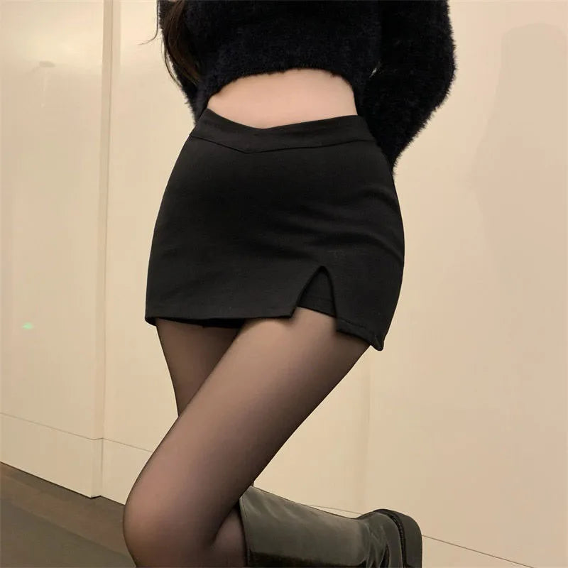 LVSANW Gidyq Women Sexy Split Shorts Skirt Summer Korean High Waist Office Ladies Mini Skirt Fashion Casual Black A Line Skirts