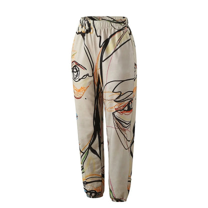 LVSANW Graffiti Face Art Print Harem Pants Casual High Waist Elastic Long Length Pants With Pockets Women Fashion Sweatpants