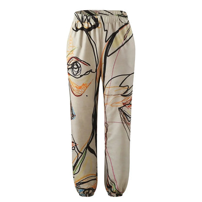 LVSANW Graffiti Face Art Print Harem Pants Casual High Waist Elastic Long Length Pants With Pockets Women Fashion Sweatpants