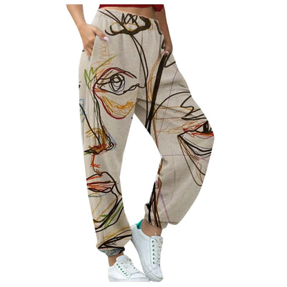 LVSANW Graffiti Face Art Print Harem Pants Casual High Waist Elastic Long Length Pants With Pockets Women Fashion Sweatpants