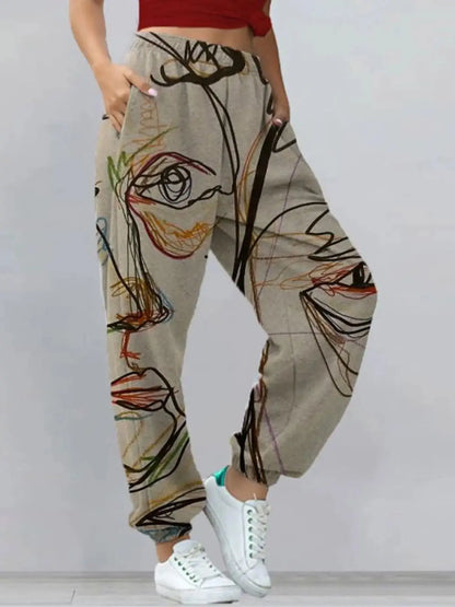 LVSANW Graffiti Face Art Print Harem Pants Casual High Waist Elastic Long Length Pants With Pockets Women Fashion Sweatpants