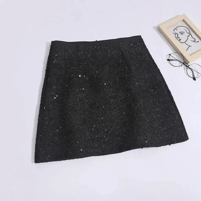 LVSANW HELIAR Women Office High Waist A-line Tweed Skirt Party Mini Slim Skirt Chic Shiny Slim Skirts For Women 2024 Spring Summer