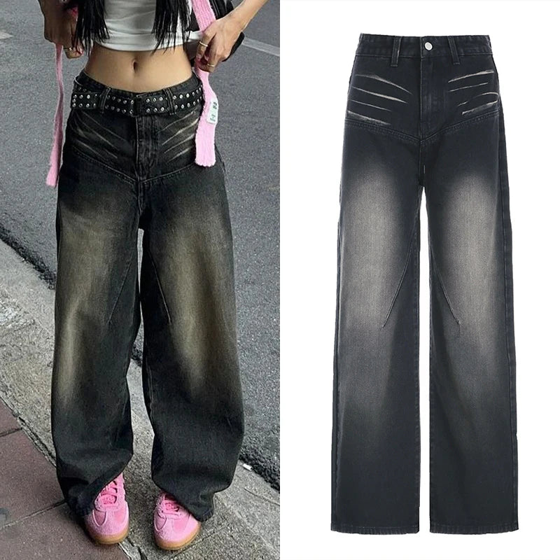 LVSANW HEYounGIRL Y2K Street Baggy Jeans American Retro Fashion Loose Denim Pants Basic Grunge Low Waist Sweatpants Korean Women 2024