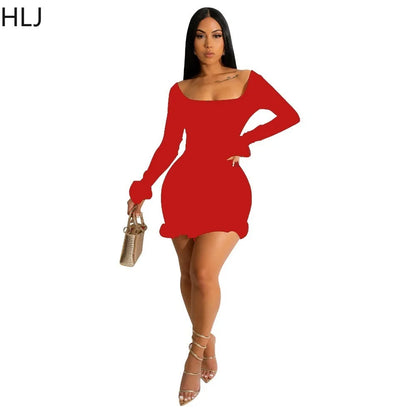 LVSANW HLJ Fashion Hot Girl Bodycon Feather Splicing Mini Skirts Two Piece Sets Women Long Sleeve Corset Top And Skirt Nightclub Outfit