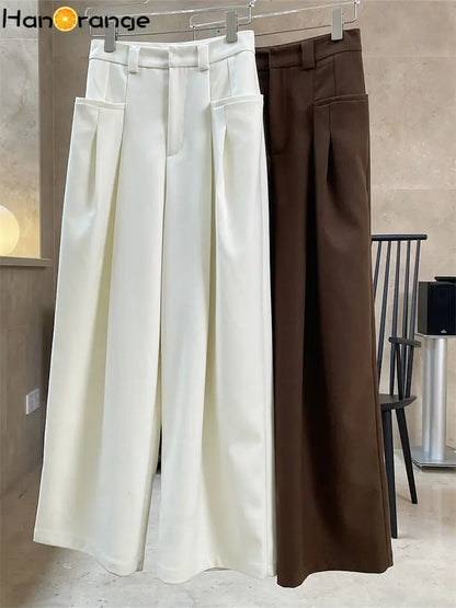 LVSANW HanOrange 2024 Autumn Winter Fashion Double Pleated Wide Leg Pants Women Loose Profile High Waist Casual Trousers Thick Female